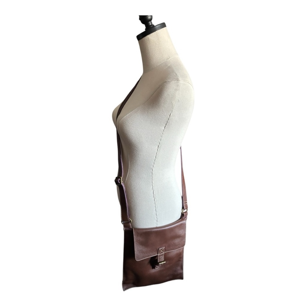 Boden brown supple leather crossbody bag adjustable strap purple buckle closure